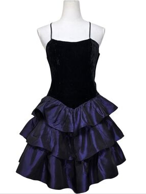 Steppin' Out Black Velvet Bodice with Purple Ruffled Satin Mini Dress